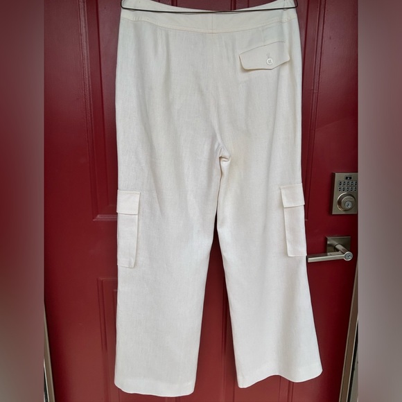 NEIMAN MARCUS s6 cream linen wide leg cargo pants Look new-fully lined-gorgeous! - Picture 2 of 5